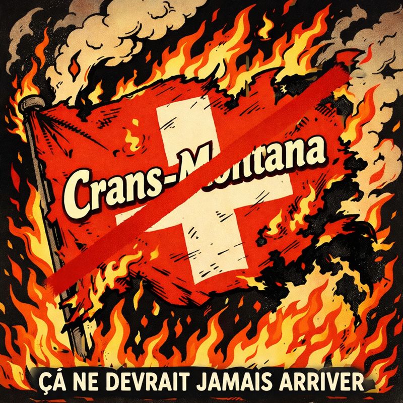 Illustration symbolique réalisée dans un objectif d’information et de sensibilisation à la prévention des risques incendie, en lien avec l’événement survenu à Crans-Montana.